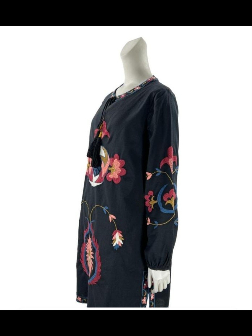 Zara Navy Tunic Dress with Pink and Blue Embroidery Size XS